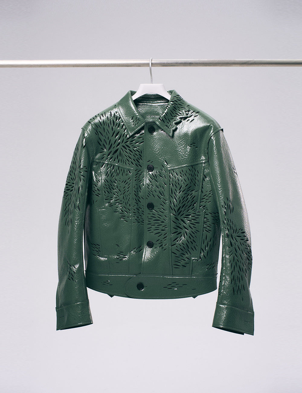 Green Laser Cut Faux Leather Jacket