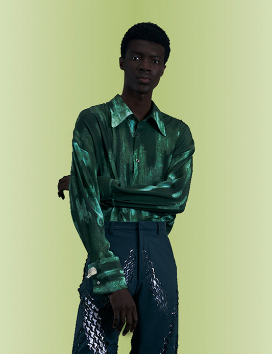 Green Print Silk Shirt